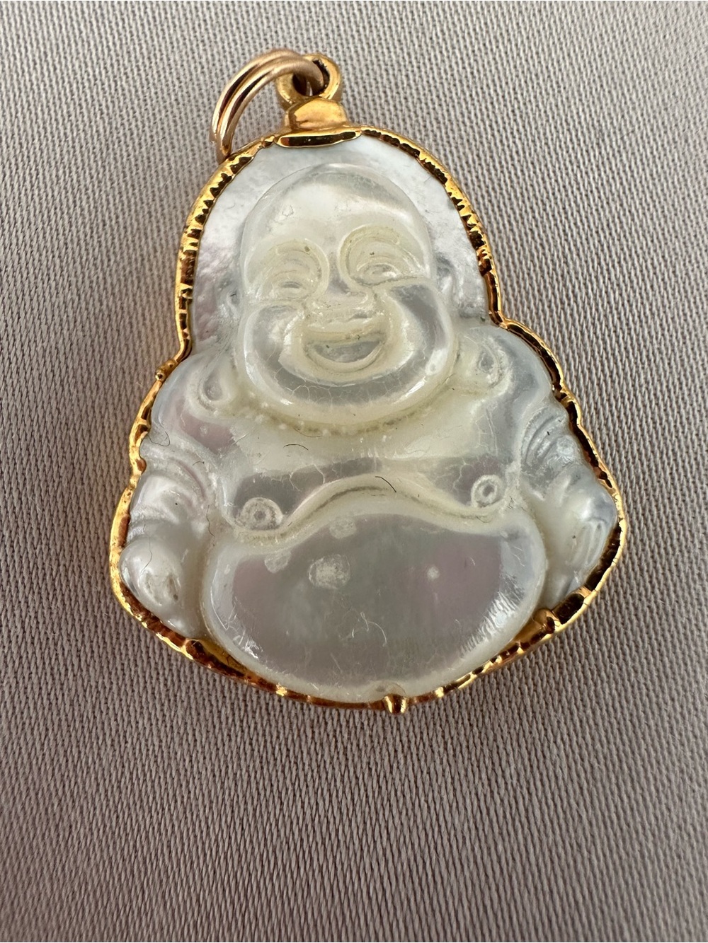 Gold Trim White Mother of Pearl Buddha Pendant Necklace - Women Jewelry